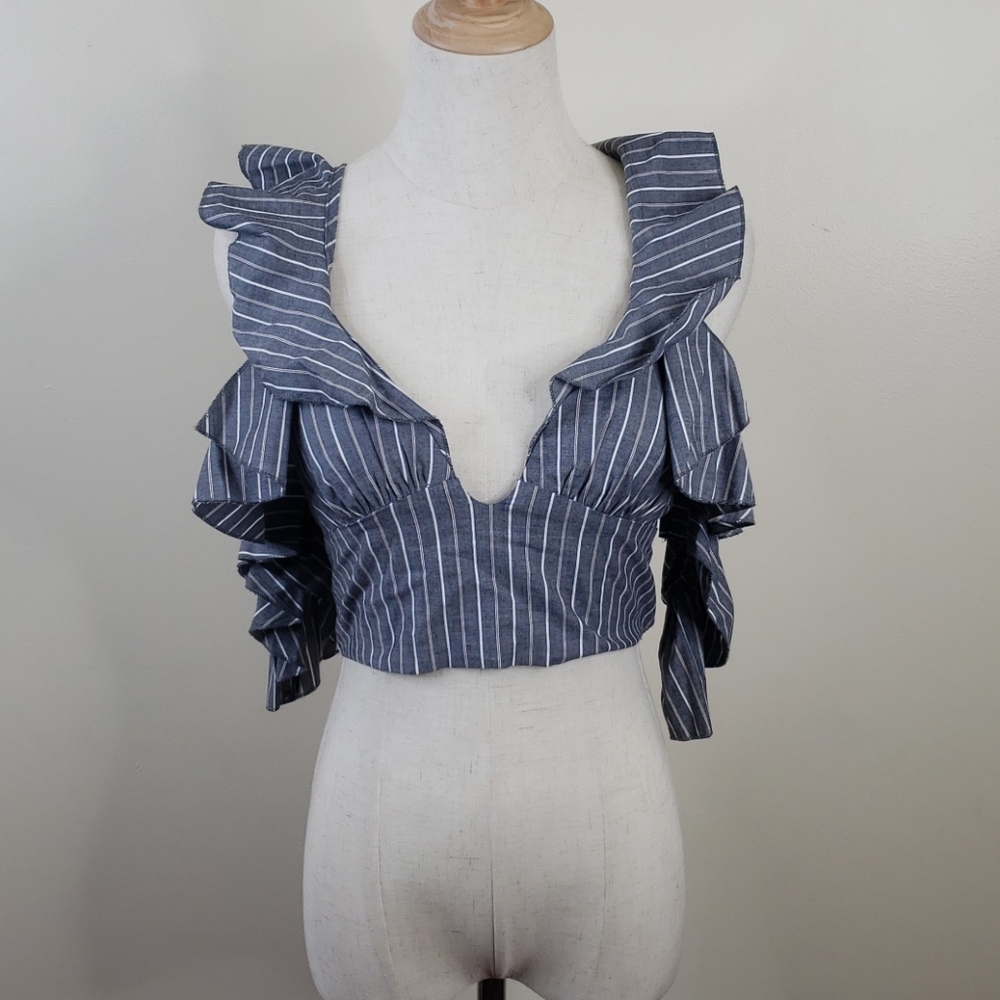 Planet Blue Call Me Ruffle Top In Seersucker